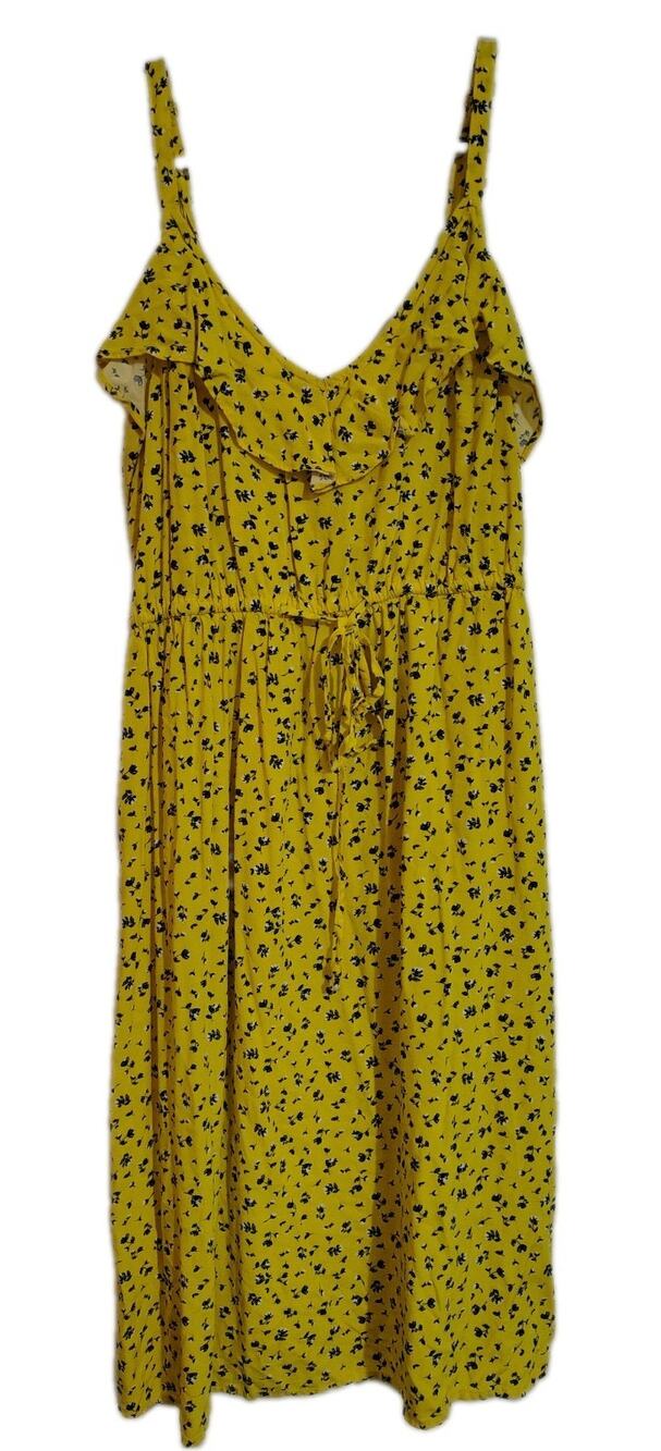 Torrid Dress Size 0 12 Large Yellow Sundress Ruffle Black Flower Vacation Floral